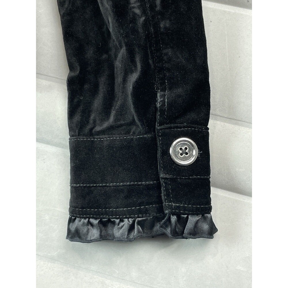 WHBM Women 6 Velvet Blazer Jacket Cropped Ruffle Trim Satin Black Victorian Chic - Picture 9 of 9